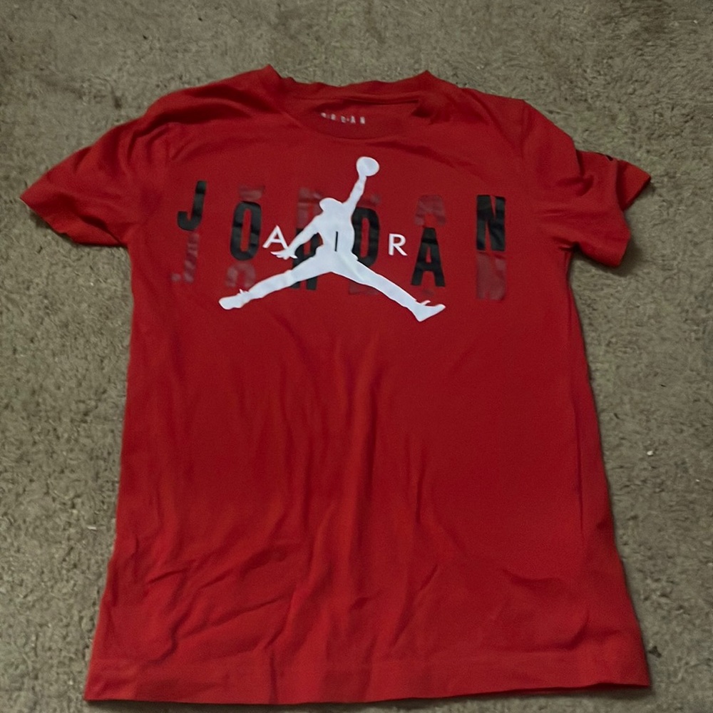 boys, red air, Jordan shirt